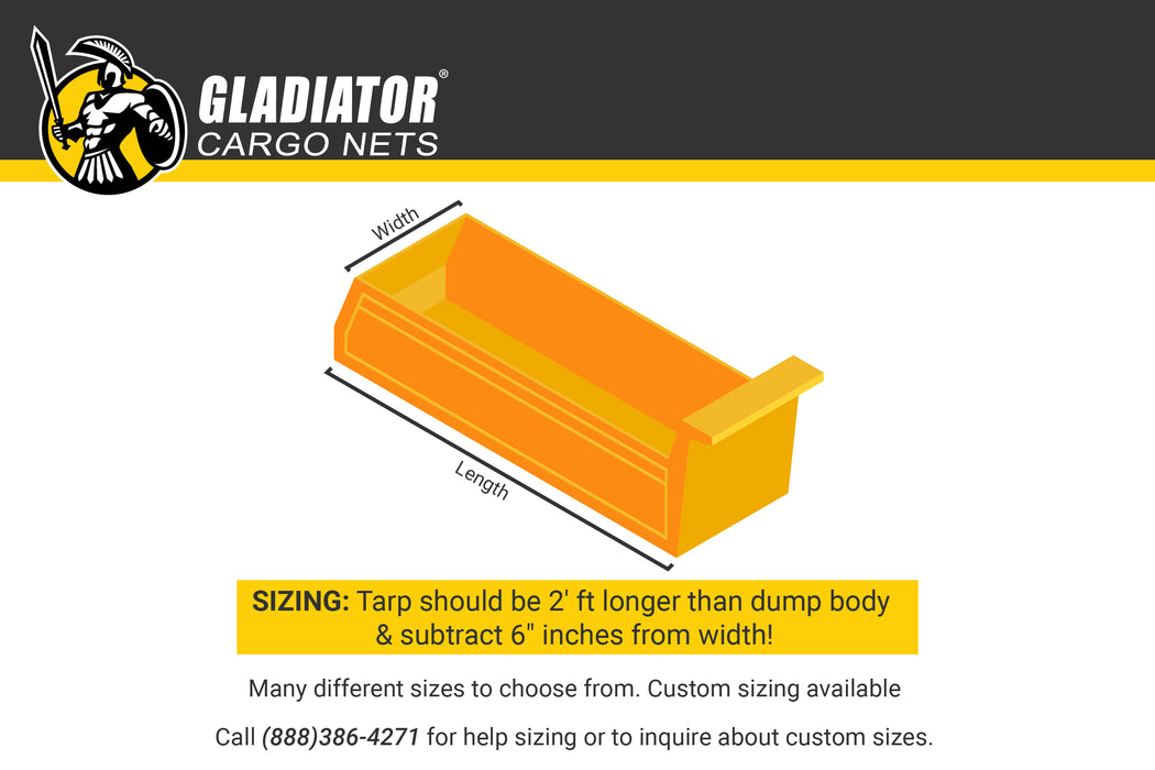 Gladiator Cargo Nets Dumpster Tarp  Sizing guide 